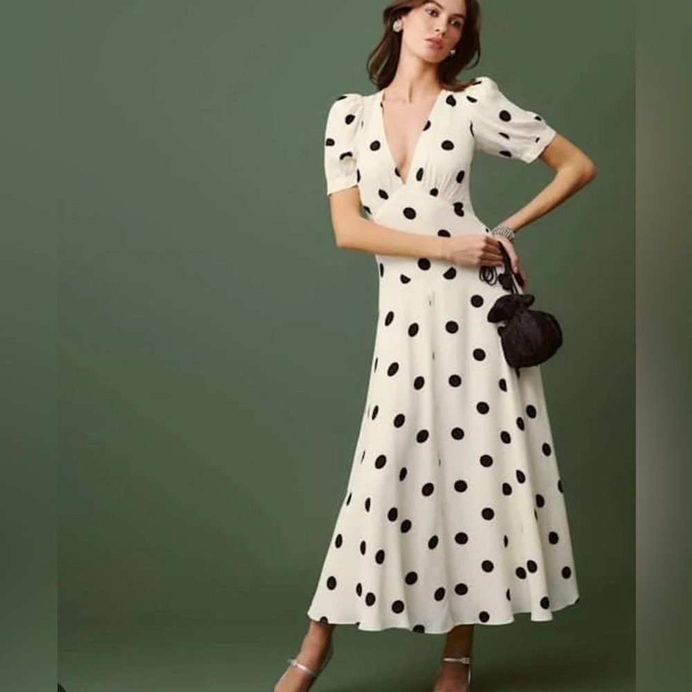 Reformation Naira Dress in Pluto dot size 2